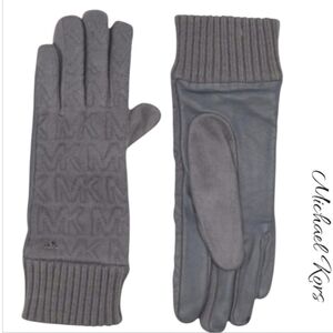 Michael Kors Grey Glove Quilted Logo with Leather Trim Sz L